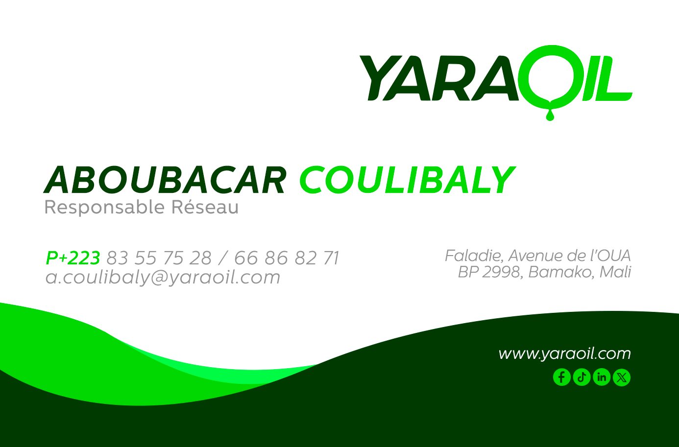 Recto de la carte de visite YaraOil